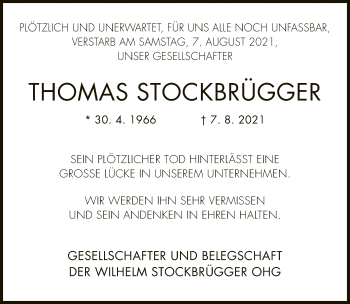 Traueranzeige von Thomas Stockbrügger von Neue Westfälische
