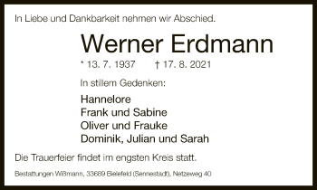Traueranzeige von Werner Erdmann von Neue Westfälische