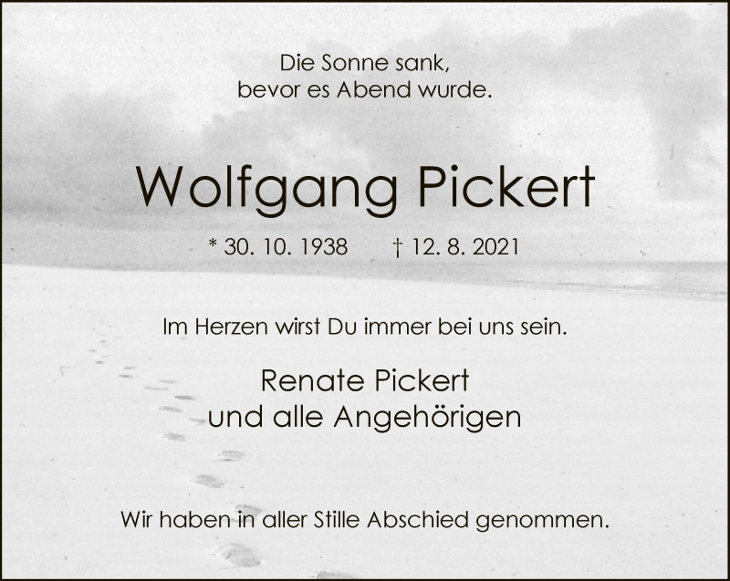  Traueranzeige für Wolfgang Pickert vom 24.08.2021 aus Neue Westfälische
