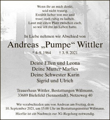 Traueranzeige von Andreas Wittler von Neue Westfälische