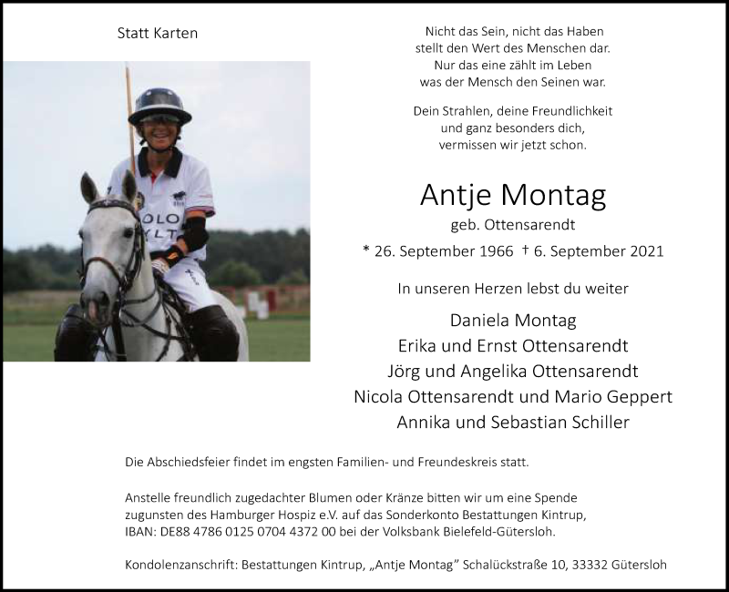  Traueranzeige für Antje Montag vom 11.09.2021 aus Neue Westfälische
