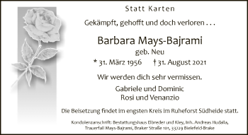 Traueranzeige von Barbara Mays-Bajrami von Neue Westfälische