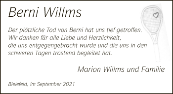 Traueranzeige von Berni Willms von Neue Westfälische