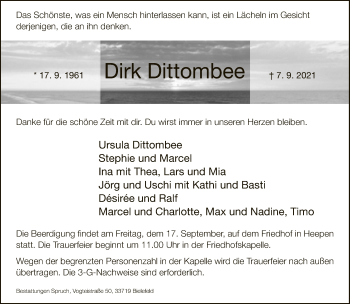 Traueranzeige von Dirk Dittombee von Neue Westfälische