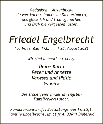 Traueranzeige von Friedel Engelbrecht von Neue Westfälische