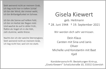 Traueranzeige von Gisela Kiewert von Neue Westfälische