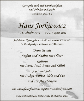 Traueranzeige von Hans Jorkiewicz von Neue Westfälische