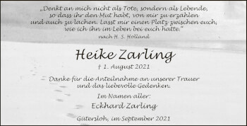 Traueranzeige von Heike Zarling von Neue Westfälische