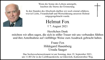 Traueranzeige von Helmut Fox von Neue Westfälische