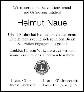 Traueranzeige von Helmut Naue von Neue Westfälische