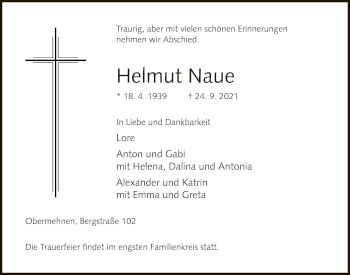 Traueranzeige von Helmut Naue von Neue Westfälische