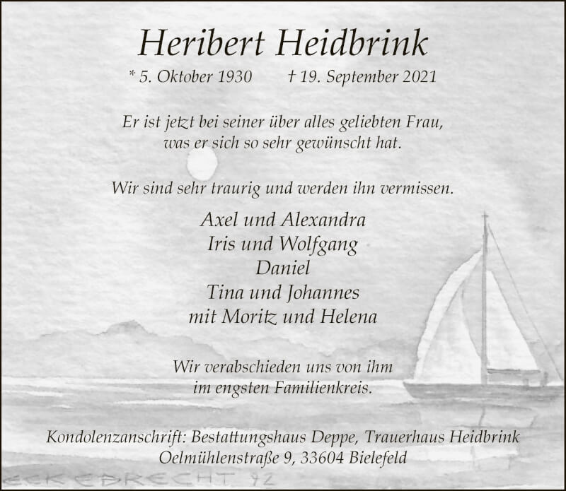  Traueranzeige für Heribert Heidbrink vom 25.09.2021 aus Neue Westfälische