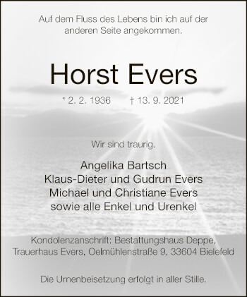 Traueranzeige von Horst Evers von Neue Westfälische
