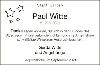 Traueranzeige von Paul Witte von Neue Westfälische