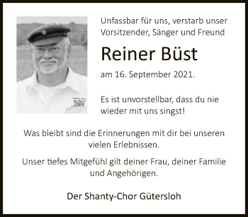 Traueranzeige von Reiner Büst von Neue Westfälische