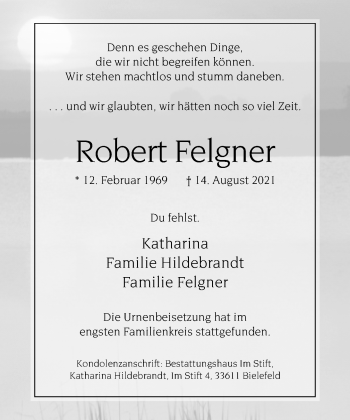 Traueranzeige von Robert Felgner von Neue Westfälische