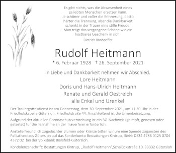 Traueranzeige von Rudolf Heitmann von Neue Westfälische