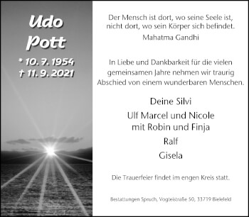 Traueranzeige von Udo Pott von Neue Westfälische