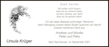 Traueranzeige von Ursula Krüger von Neue Westfälische