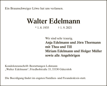 Traueranzeige von Walter Edelmann von Neue Westfälische