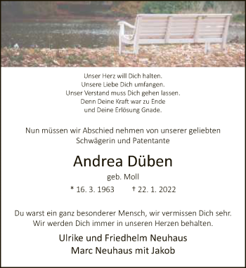 Traueranzeige von Andrea Düben von Neue Westfälische