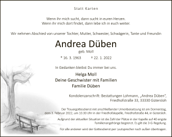 Traueranzeige von Andrea Düben von Neue Westfälische