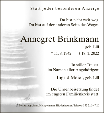 Traueranzeige von Annegret Brinkmann von Neue Westfälische