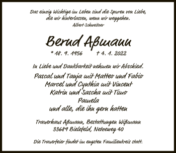 Traueranzeige von Bernd Aßmann von Neue Westfälische