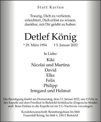 Traueranzeige von Detlef König von Neue Westfälische