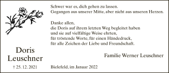 Traueranzeige von Doris Leuschner von Neue Westfälische