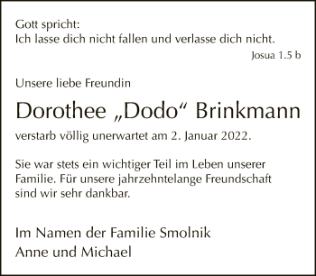 Traueranzeige von Dorothee Brinkmann von Neue Westfälische
