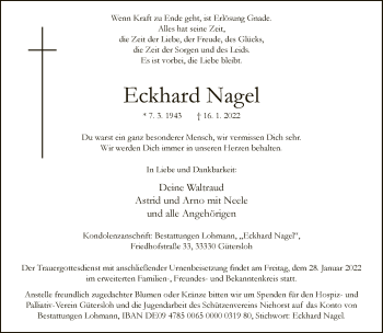 Traueranzeige von Eckhard Nagel von Neue Westfälische