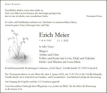 Traueranzeige von Erich Meier von Neue Westfälische