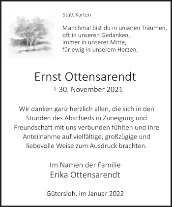 Traueranzeige von Ernst Ottensarendt von Neue Westfälische