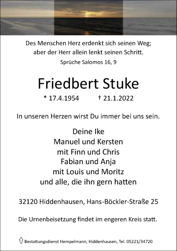 Traueranzeige von Friedbert Stuke von Neue Westfälische
