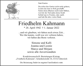 Traueranzeige von Friedhelm kahmann von Neue Westfälische