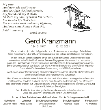 Traueranzeige von Gerd Kranzmann von Neue Westfälische