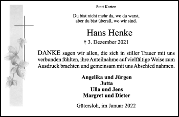 Traueranzeige von Hans Henke von Neue Westfälische