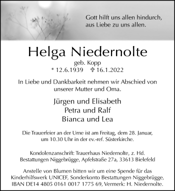 Traueranzeige von Helga Niedernolte von Neue Westfälische
