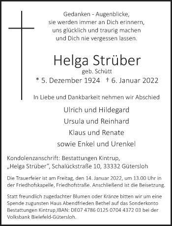 Traueranzeige von Helga Strüber von Neue Westfälische