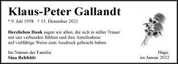 Traueranzeige von Klaus-Peter Gallandt von Neue Westfälische