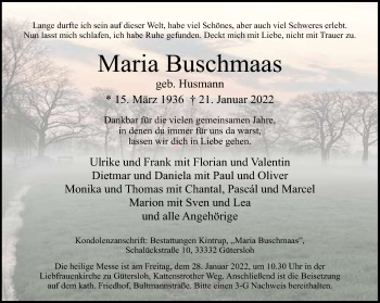 Traueranzeige von Maria Buschmaas von Neue Westfälische