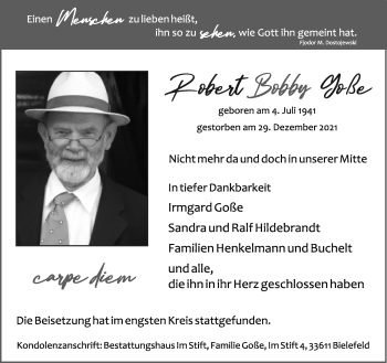 Traueranzeige von Robert Goße von Neue Westfälische