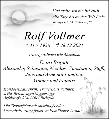 Traueranzeige von Rolf Vollmer von Neue Westfälische