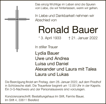 Traueranzeige von Ronald Bauer von Neue Westfälische