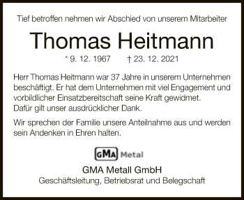 Traueranzeige von Thomas Heitmann von Neue Westfälische