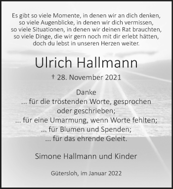 Traueranzeige von Ulrich Hallmann von Neue Westfälische