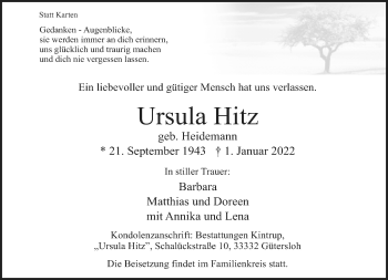 Traueranzeige von Ursula Hitz von Neue Westfälische