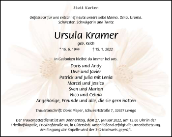 Traueranzeige von Ursula Kramer von Neue Westfälische