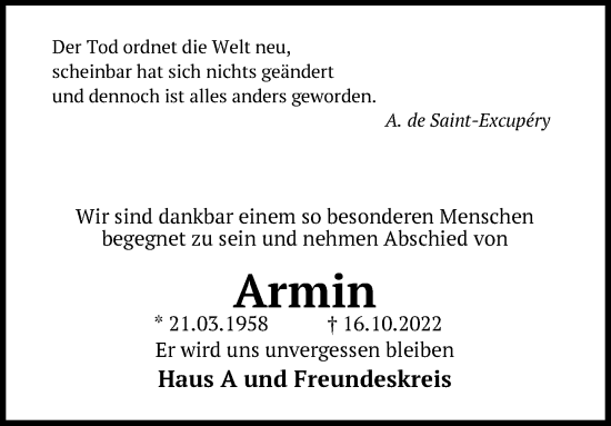 Traueranzeige von Armin Engelke von Neue Westfälische